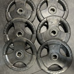 6 Rubber Coated 45 lb Olympic Tri-Grip Plates 
