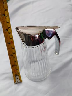 vintage ribbed glass syrup or honey dispenser trigger-operated pour lid