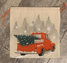 Red Truck Christmas Burlap Gift Bag