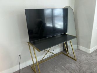 Dark Grey and Gold Leg Desk/Table and Gold Mirror