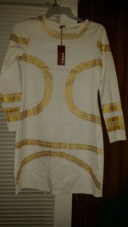 White w gold design dress