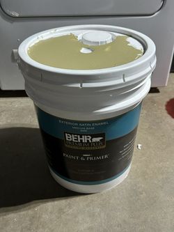 Behr Premium satin Exterior Paint & Primer muted olive green yellow 5 Gallon Bucket Galones 