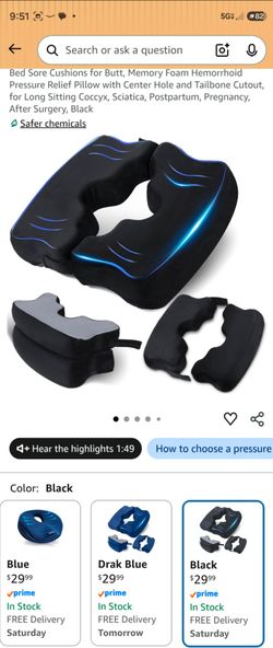 SAHEYER Memory Foam Donut Pillow in Black, an ergonomic pressure-relief cushion designed with a center hole and tailbone cutout for long periods of si
