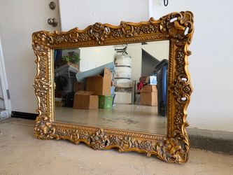 Vintage Ornate Gold Wood Frame with Beveled Mirror