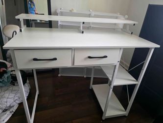 40 inch White Desk with Drawers and Shelves