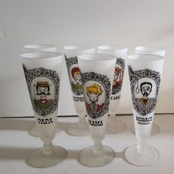 Vintage Gay Nineties, frosted Pilsner glasses, set of 7, MCM