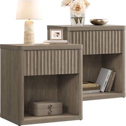 2222a $140 SICOTAS Night Stand Set of 2 Nightstands with Drawer Storage Fluted Bed Side Table End Table Large Modern Wide Bedside Stand Mid Century N