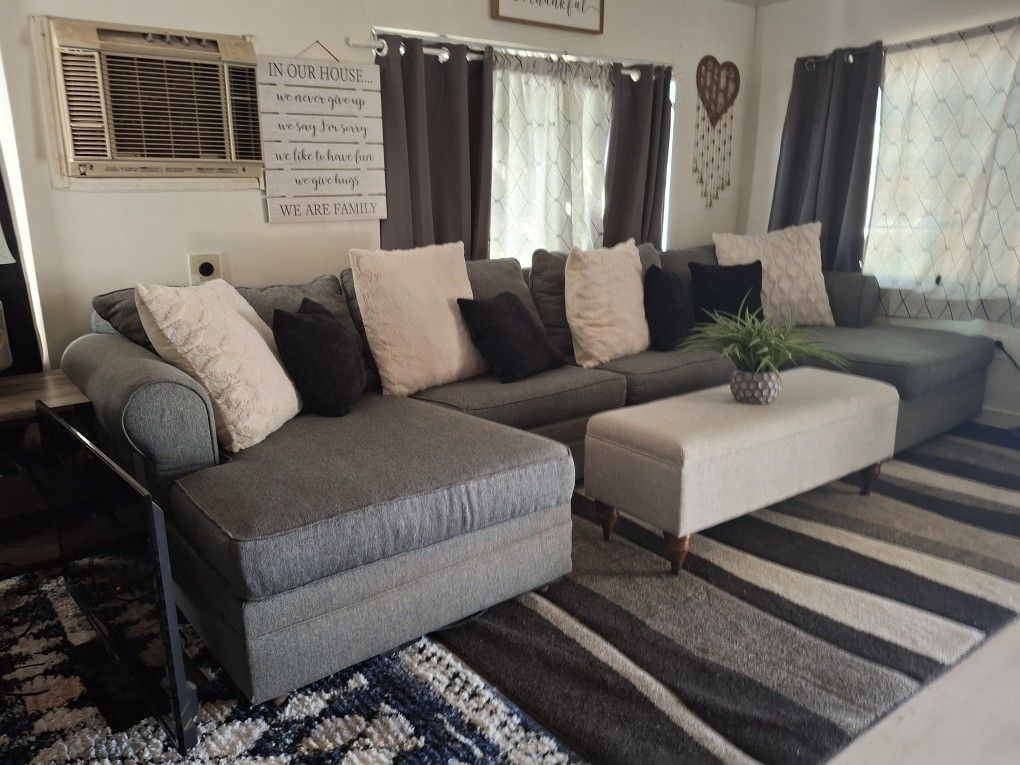 Selling Beautiful Grey Couches With Storage Ottoman