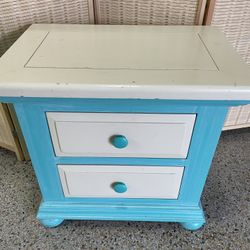 1 Broyhill Real Wood Bed nightstand 26”W end table, 2 drawers