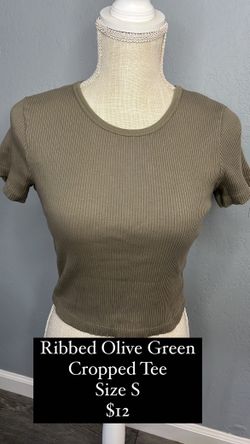 Ribbed Cropped Olive Shirt 