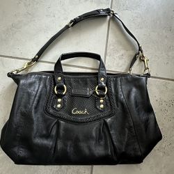 Coach Satchel Handbag, Black With Golden Accessories 
