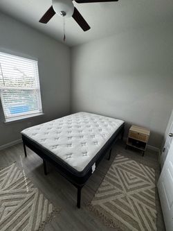 BARELY USED QUEEN SIZE BED & METAL FRAME