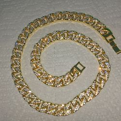 24inch Miami Cuban Link Chain Necklace 18K Gold Plated Iced CZ Out 14mm Men's Necklace 80 Grams !