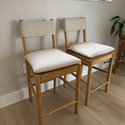 2 Threshold x Studio McGee Emery Wood Counter Height Barstool With Upholstered Seat & Sling Back