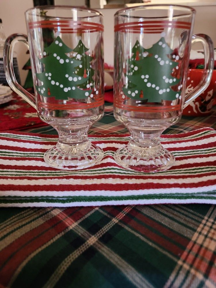 Pair Of Vintage Waechtersbach " Christmas Tree" Glass Irish Coffee Mugs