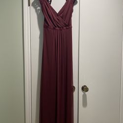 Wine Color Bridesmaid Dress Long Mesh Dress with Lace Cap Sleeves DAVID'S BRIDAL F19505 