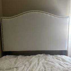 Flash Furniture Lexington Upholstered Twin Size Headboard with Accent Nail Trim in White Fabric