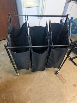 3-Bag Rolling Laundry Sorter Cart – Black Fabric & Heavy Duty Frame