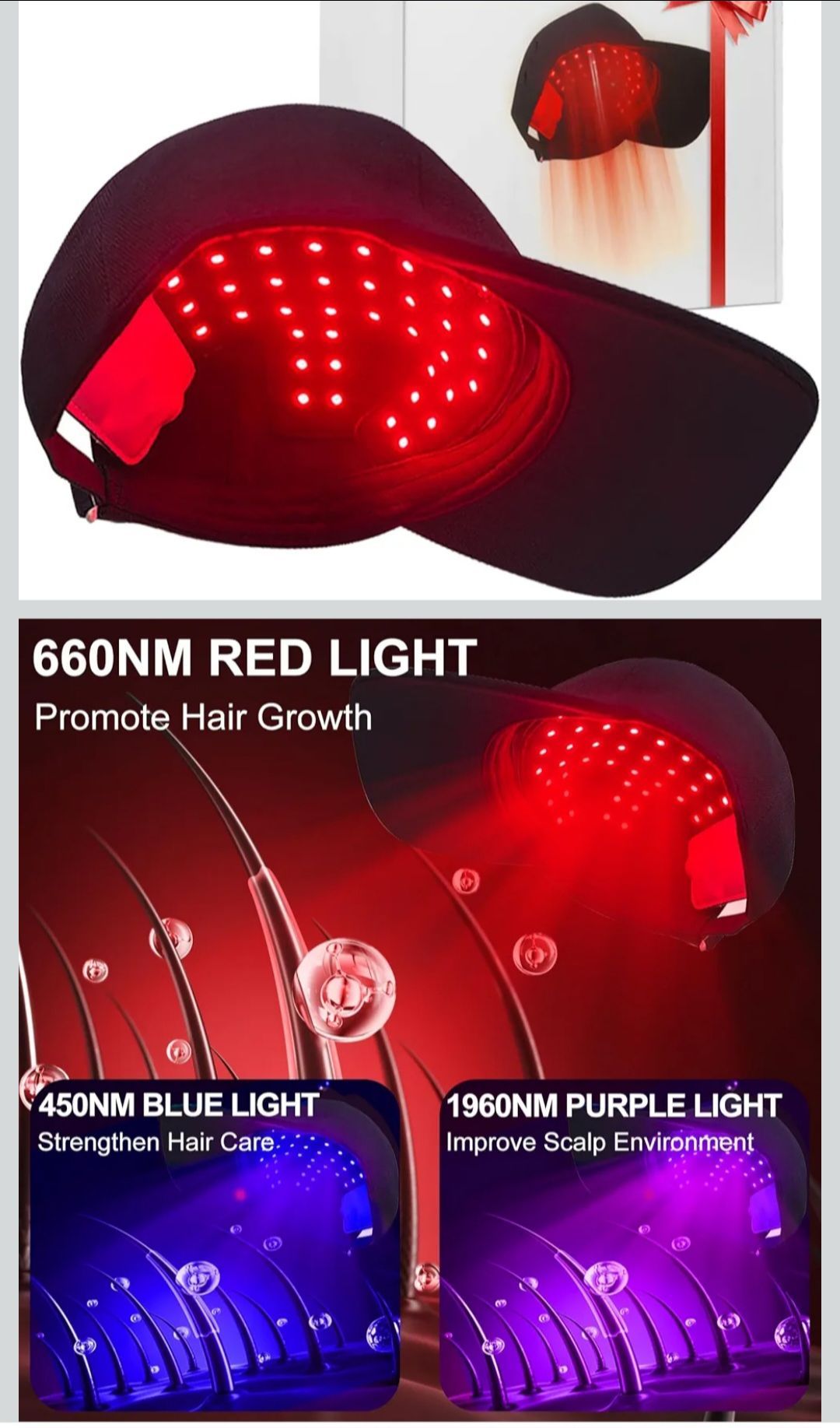 Laser Hair Growth Cap, Red Light Therapy Cap for Hair Regrowth, Blue Light Hair Care for Reduce Hair Loss in Men and Women