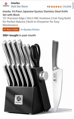 NEW Imarku 14-Piece Stainless Steel Knife Set w/ Block & Sharpener