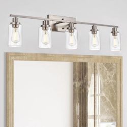 New In box, 5-Light Bathroom Vanity Light with clear glass shade - Brushed Nickel