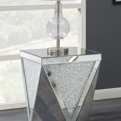 Silver Square Mirrored Acrylic Crystal End Table 