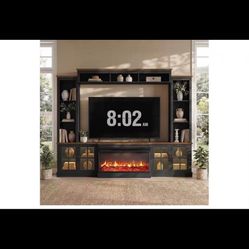 New In Box ,98”tv Stand With Fireplace 