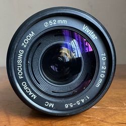 Vivitar 70-210mm 1:4.5-5.6 MC Macro Focusing Zoom 52mm Photo Camera Lens