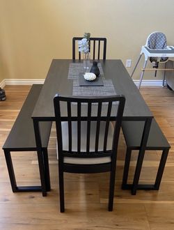 Rectangle Black Wooden Top Dining Table