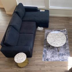 Living Spaces Denim Blue Sectional Couch 