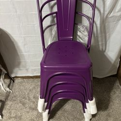 3 Purple Metal Chairs