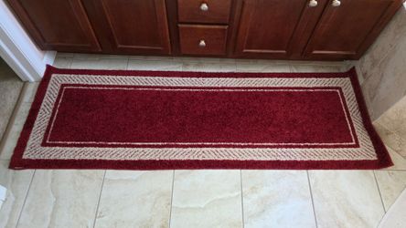Burgundy & Cream Runner Rug — Chevron Border, Kitchen/Hallway