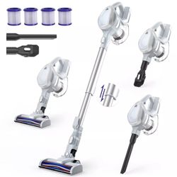 TMA Cordless Vacuum Cleaner, 25KPA Powerful Lightweight Stick Vacuum Cleaner with 35 Mins Detachable Battery, 6-in-1 Handheld Vacuum Cleaner with 4 HE
