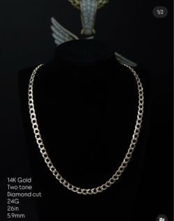 14K Gold Two-Tone Diamond Cut Cuban Chain