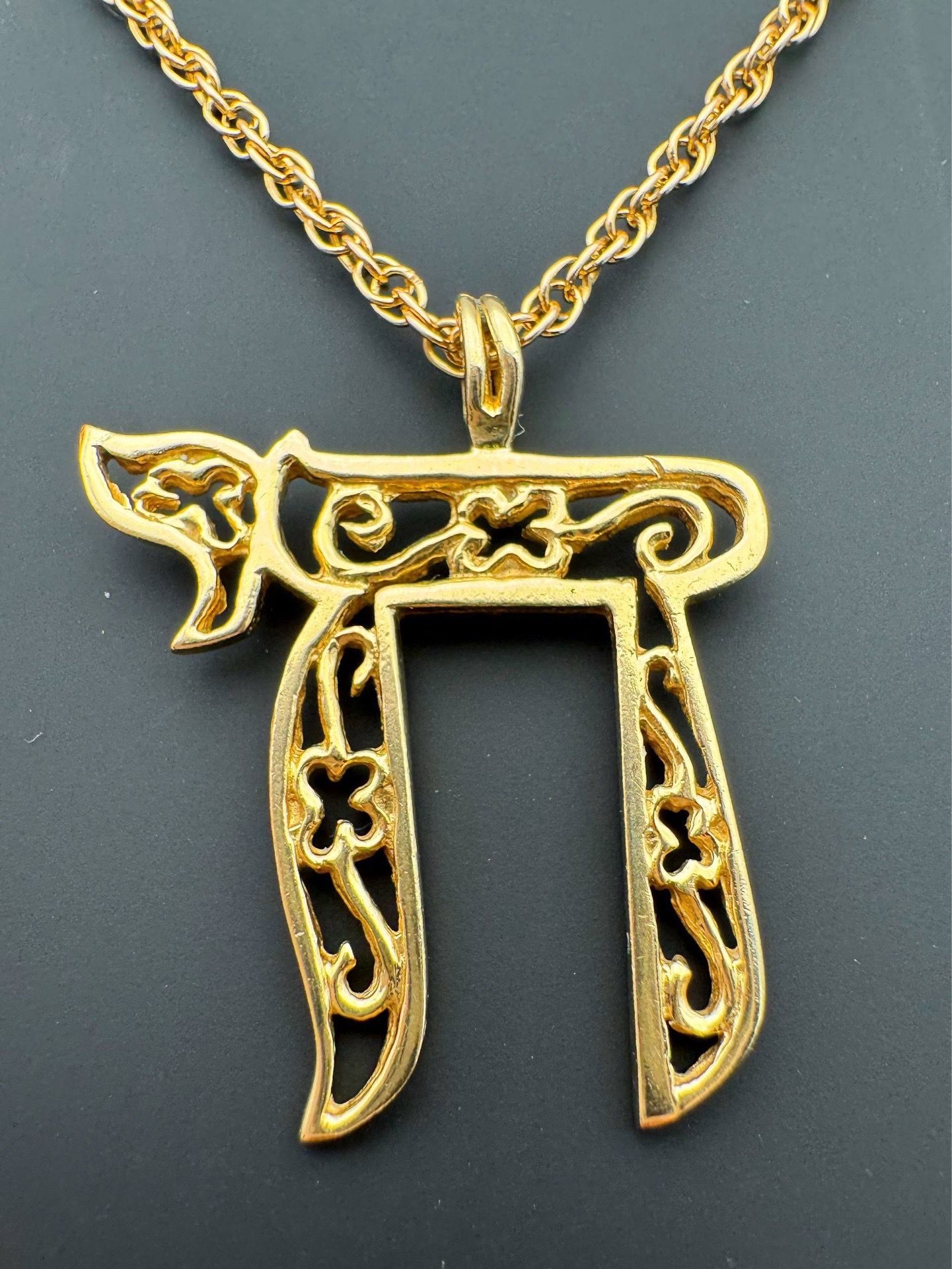 14k solid rose gold Chai pendant charm & 24” Rope chain 2mm necklace