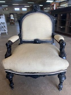 Antique Figural Woman Hand Carved Accent Chair Mahogany 