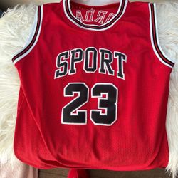 Red and white and black Jordan sport 23 jersey