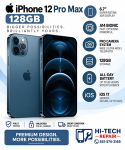 iPhone 12 Pro Max 128 GB Unlocked, Physical Store With Warranty.