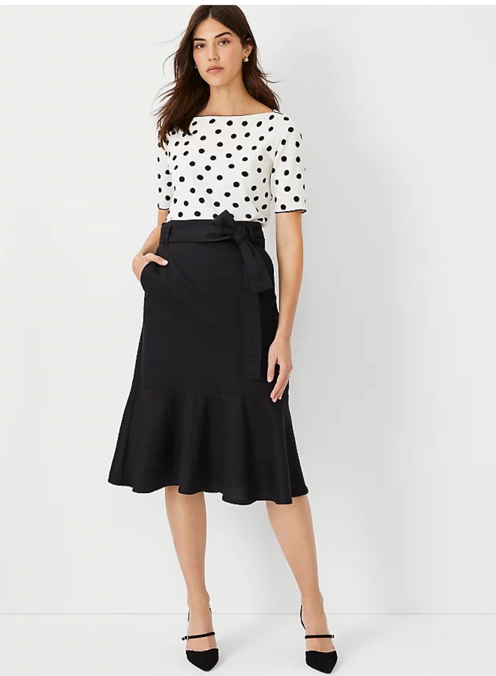 Women’s Ann Taylor Flounce Hem linen blend black skirt size 10p