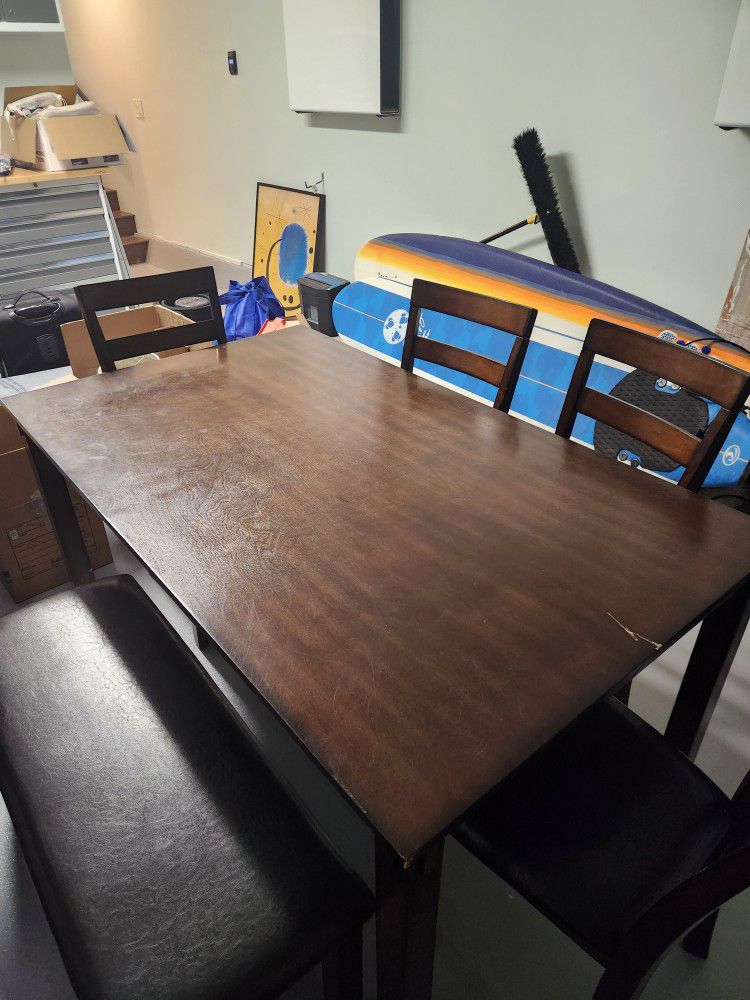 Wooden Kitchen Table for 6 People With 4 Chairs and Bench 
