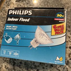 Philips MR16 50W Halogen Bulbs GU5.3 12V Indoor Flood Light 6 Pack New