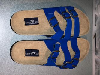Vintage Hunters Run Womens Size 10 Blue Triple Buckle Slide Sandals NOS