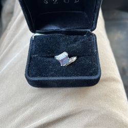 Rectangle 14k white gold alexandrite engagement ring