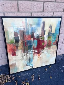 Large Abstract Canvas Wall Art in Dark Frame