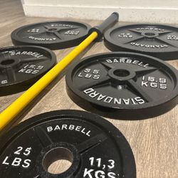 Beautiful BRAND NEW  Olympic Equipment: Bar And Full Set Of Weight Plates. Total Of 290 lbs