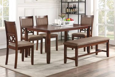 6Pcs Classic solid wood crafted dining set, Rectangular Table and Chairs, Table, chairs, bench,  Dinette Set, Kitchen Dining Set, Dining Room Table