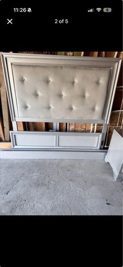 Silver Tufted Queen bed Frame and nightstand