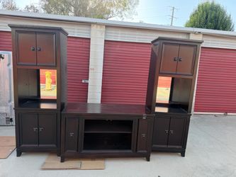 Dark Brown Wood Entertainment Center Wall Unit