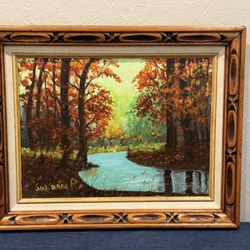 Vintage c1980 Autumn Forest River Oil Painting by Cal. Artist Suzanne Powell
