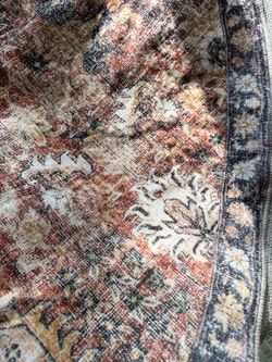 4ft Round Brick Red Vintage Floral Washable Rug for Living Room